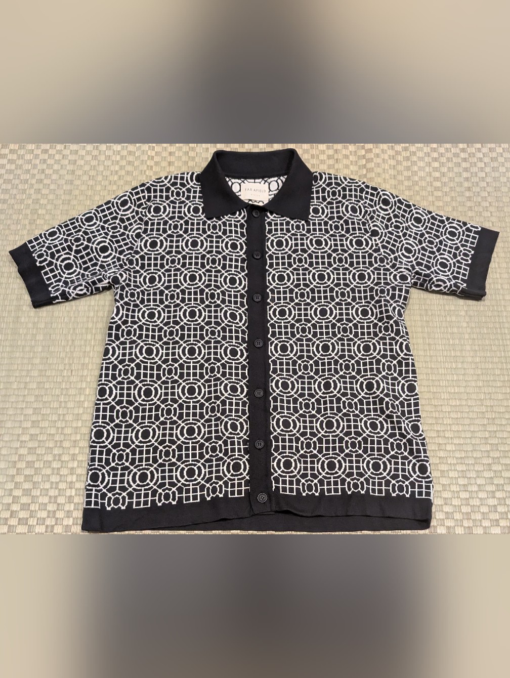 Far Afield Zigger Short Sleeve Cardigan Shirt Black/White Rail Men's Size 3 (L)
